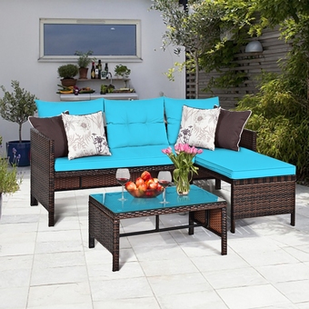 Best Buy Costway 3PCS Patio Wicker Rattan Sofa Set Outdoor Sectional Conversation Set Turquoise offer
