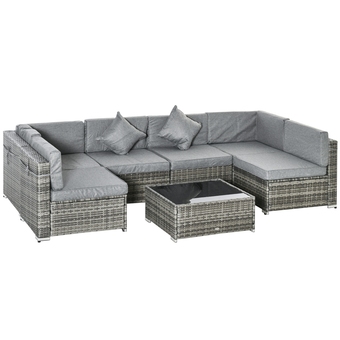 Best Buy Outsunny 7-Piece Garden Wicker Rattan Lounging Sectional Set Outdoor with All Weather Cushions - Grey (7pcs) offer