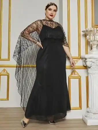 SheIn Plus contrast lace cloak sleeve glitter maxi dress offer