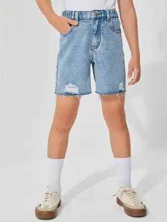 SheIn Boys ripped frayed hem bermuda denim shorts offer