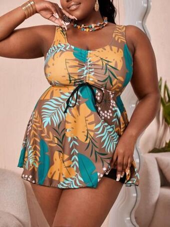 SheIn Plus tropical print drawstring bikini swimsuit offer