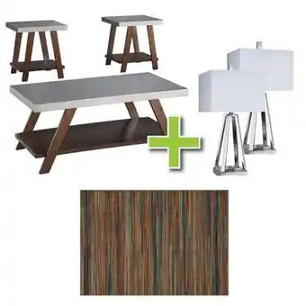 Aaron's 3 - piece bellenteen table set w/ 2 lamps & rug offer