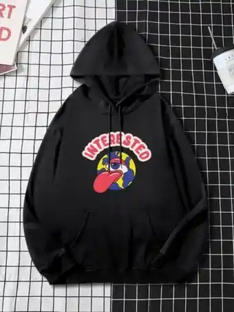 SheIn Men eye & letter graphic drop shoulder drawstring hoodie offer