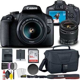 Best Buy Canon eos 2000d / rebel t7 dslr camera + 18-55mm lens, 58mm filters bundle offer