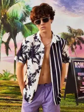 SheIn Romwe guys tropical print striped shirt offer