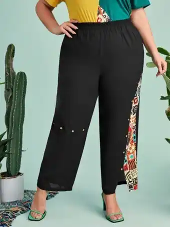 SheIn Shein plus geo print split hem pants offer