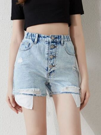 SheIn Girls ripped raw hem denim shorts offer