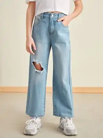 SheIn Shein girls ripped light wash jeans offer