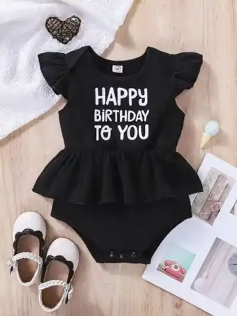 SheIn Baby slogan graphic butterfly sleeve ruffle trim bodysuit offer