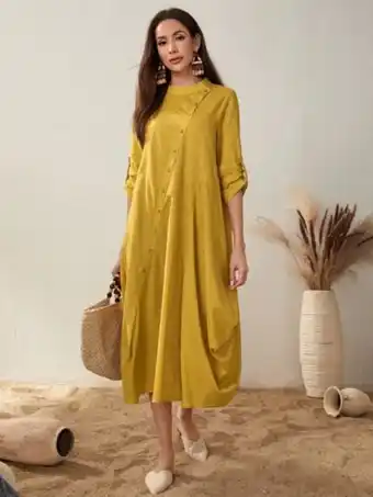 SheIn Shein single breasted roll up sleeve draped side dress offer