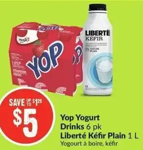 FreshCo Yop Yogurt Drinks 6pk Liberté Kéfir Plain 1L offer