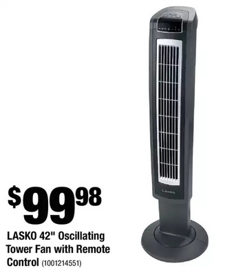 Home Depot Lasko 42" Oscillating Tower Fan with Remote Control offer
