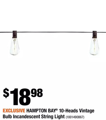 Home Depot Hampton Bay 10-Heads Vintage Bulb Incandescent String Light offer
