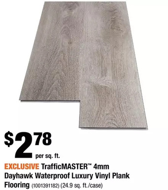 Home Depot TrafficMASTER 4mm Dayhawk Waterproof Luxury Vinyl Plank Flooring offer