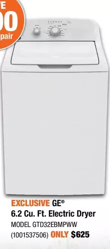 Home Depot GE 6.2 Cu. Ft. Electric Dryer offer