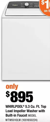 Home Depot Whirlpool 5.3 Cu. Ft. Top Load Impeller Washer with Built-In Faucet offer
