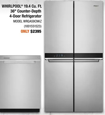 Home Depot Whirlpool 19.4 Cu. Ft. 36" Counter-Depth 4-Door Refrigerator offer