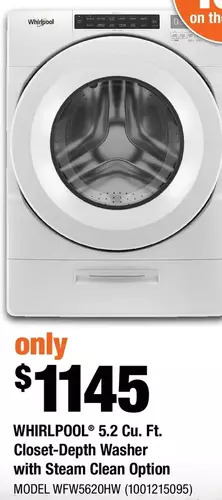 Home Depot Whirlpool 5.2 Cu. Ft. Closet-Depth Washer with Steam Clean Option offer