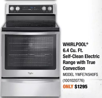 Home Depot Whirlpool 6.4 Cu. Ft. Self-Clean Electric Range with True Convection offer