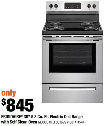 Home Depot Frigidaire 30" 5.3 Cu. Ft. Electric Coil Range with Self Clean Oven offer