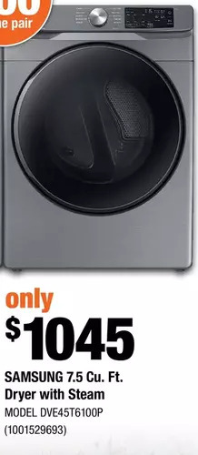 Home Depot Samsung 7.5 Cu. Ft. Dryer with Steam offer