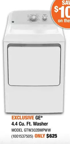 Home Depot GE 4.4 Cu. Ft. Washer offer