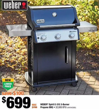 Home Depot Weber Spirit E-315 3-Burner Propane BBQ offer