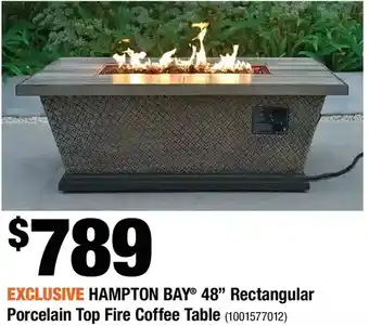 Home Depot Hampton Bay 48" Rectangular Porcelain Top Fire Coffee Table offer