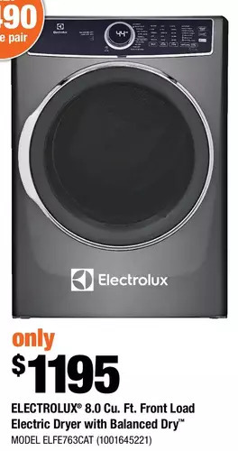 Home Depot Electrolux 8.0 Cu. Ft. Front Load Electric Dryer with Balanced Dry offer