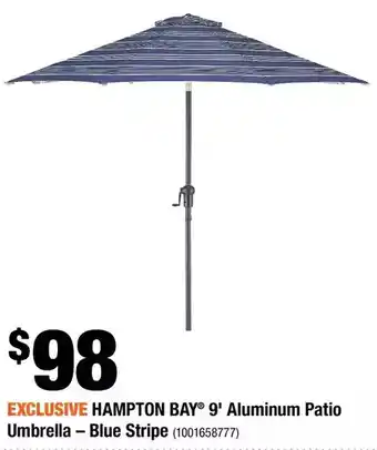 Home Depot Hampton Bay 9' Aluminum Patio Umbrella - Blue Stripe offer