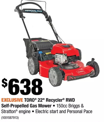 Home Depot Toro 22" Recycler RWD Self-Propelled Gas Mower offer