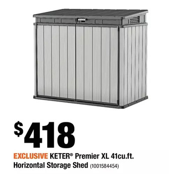 Home Depot Keter Premier XL 41 Cu. Ft. Horizontal Storage Shed offer