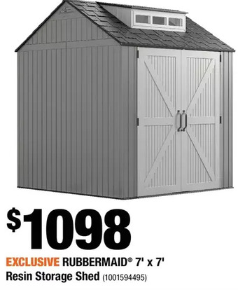 Home Depot Rubbermaid 7' X 7' Resin Storage Shed offer