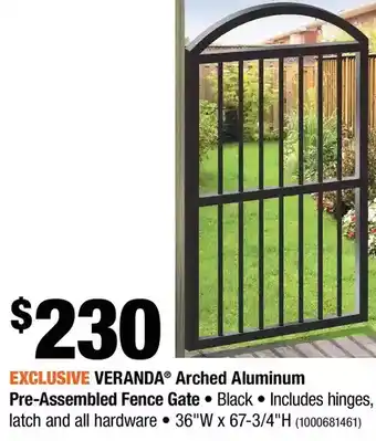 Home Depot Veranda Arched Aluminum Pre-Assembled Fence Gate offer