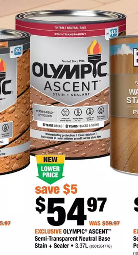 Home Depot Olympic Ascent Semi-Transparent Neutral Base Stain + Sealer offer