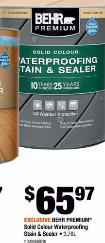 Home Depot Behr Premium Solid Colour Waterproofing Stain & Sealer offer