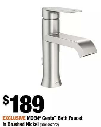 Home Depot Moen Genta Bath Faucet in Brushed Nickel offer