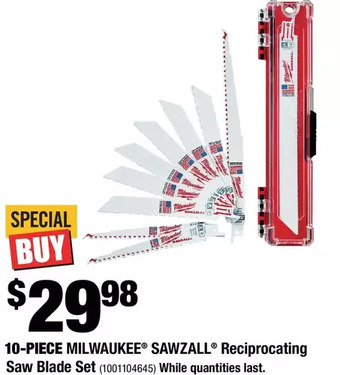 Home Depot 10-Piece Milwaukee Sawzall Reciprocating Saw Blade Set offer