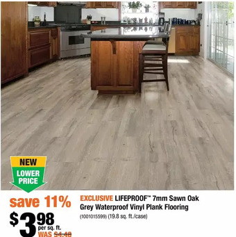 Home Depot Lifeproof 7mm Sawn Oak Grey Waterproof Vinyl Plank Flooring offer