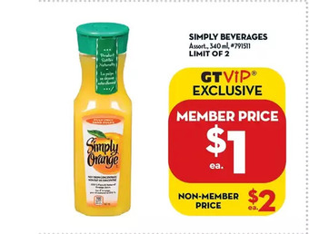 Giant Tiger Simply Beverages offer