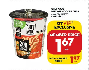Giant Tiger Chef Woo Instant Noodle Cups offer