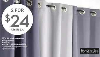 Giant Tiger 37" x 84" Blackout Curtains with Grommets offer