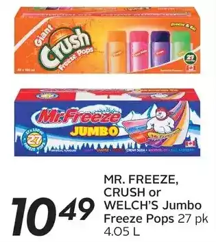 Sobeys Mr. Freeze, Crush or Welch's Jumbo Freeze Pops offer