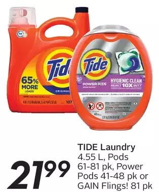 Sobeys Tide Laundry, Pods, Power Pods or Gain Flings! offer