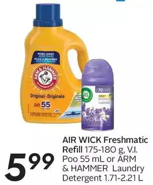 Sobeys Air Wick Freshmatic Refill, V.I.Poo or Arm & Hammer Laundry Detergent offer