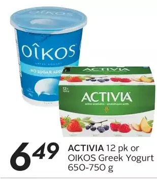 Sobeys Activia or Oikos Greek Yogurt offer