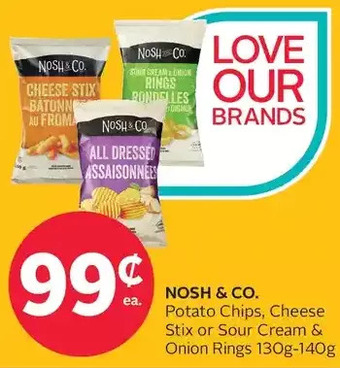 Rexall Nosh & Co. Potato Chips. Cheese Stix or Sour Cream & Onion Rings offer