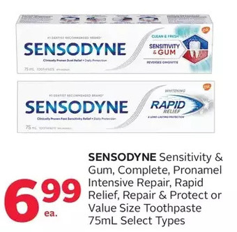 Rexall Sensodyne Sensitivity & Gum, Complete, Pronamel Intensive Repair, Rapid Relief, Repair & Protect or Value Size Toothpaste offer