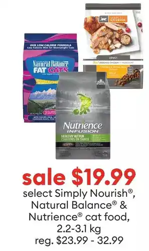Petsmart select Simply Nourish®, Natural Balance® & Nutrience® cat food, 2.2-3.1 kg offer