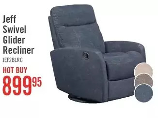 The Brick Jeffery Velvet Swivel Glider Recliner - Indigo offer